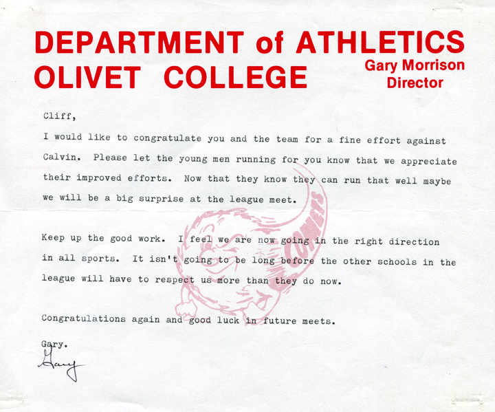 Accolades from Gary Morrison, AD, 1977